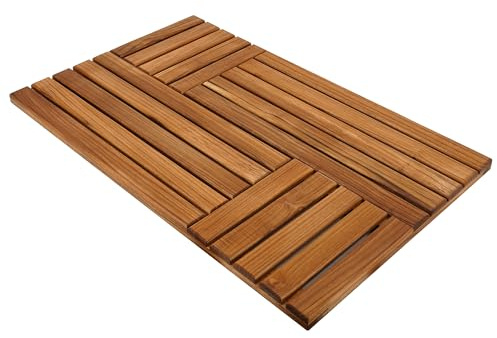 Utoplike Teak Wood Bath Mat, Large Wooden Shower Mat for Bathroom, Non Slip Wood Floor Sturdy Mat for Inside Shower Luxury Spa Home or Outdoor