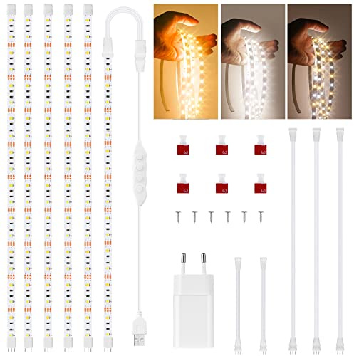 LED-Slinga, Varmvit, 3 M, Infälld Lampa, Kök, 6 X 50 Cm, Flexibel, Gör-Det-Själv, 3 000 K, Dimbar List Med Strömförsörjning, Säkerhetsnätdel För Inomhus, Garderob