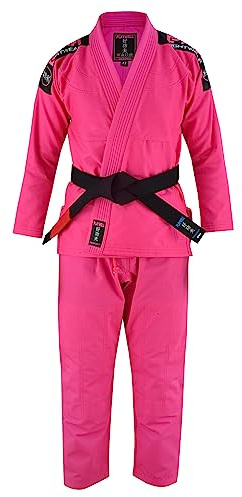 Playwell Uniforme da donna rosa Pro Elite BJJ GI (viene fornita con cintura bianca gratuita) (F3), Rosa, taglia unica