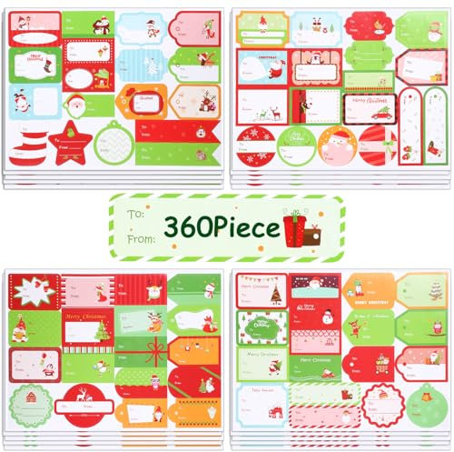Hianjoo Weihnachtsaufkleber Selbstklebend Etiketten zum Beschriften 360 Stück, Weihnachten Geschenkaufkleber Sticker für Weihnachtskarten, Adventskalender Selber Basteln, Geschenkverpackungen