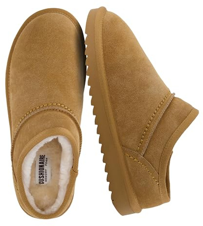 CUSHIONAIRE Women's Hilo 2 Premium Suede Slip-On House Slippers – Clog Slippers, Memory Foam, Faux Shearling, CHESTNUT 9W