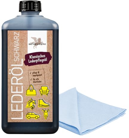 esnado - Bense & Eicke Lederöl 1 Liter + 1 Mikrofasertuch - perfekte Lederpflege für Glattleder, Autositze, Motorradkleidung, Sättel… (Schwarz)