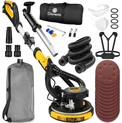 Drywall Sander with Labor-Saving Strap, Electric Sander for Drywall with Vacuum Attachment, Auto Dust Collection, 7 Variable Speed 900-1800RPM, Power Ceiling Sander for Drywall, Popcorn Ceiling etc