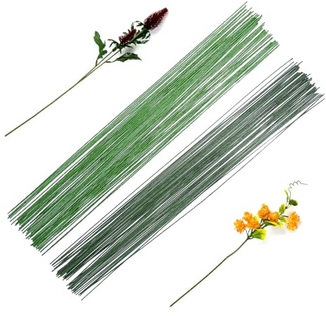 100 Stück Floristendraht 40 cm,0.5mm Blumendraht Schwarzgrün&grün,Blumendraht zum Basteln,Blumen Draht,DünnesBlumendraht Floristikdraht Papierummantelt für Künstliche Blumen Hochzeit Bouquet Dekor