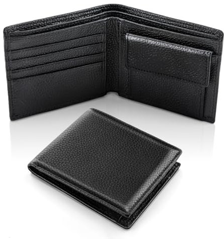 GlasFlength Geldbörse Herren mit RFID Schutz, PU Leder Portmonee mit 6 Fächer für Kreditkarten 2 Banknotenfächern und 1 Münzfach Querformat Geldbeutel Große Kapazität Wallet for Men (Schwarz)