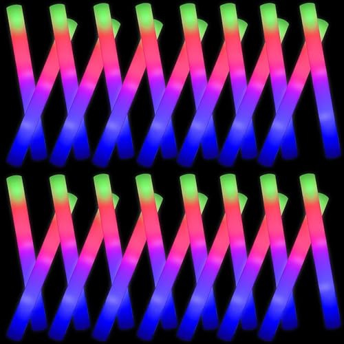 YQXTOOEL 20pcs Giant Glow Foam Sticks,Light up Batons,Foam Glow Sticks for Wedding,3 Multi-modes Color Flashing Wand for Party Supplies Kids Party,Birthday,Weddings,Gifts for Kids