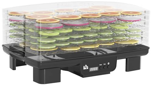 HOMCOM 6 Tray Food Dehydrator, 550W Food Dryer Machine with Adjustable Temperature, 48H Timer, for Drying Fruit, Meat, Vegetable, Jerky and Pet Treat, Black