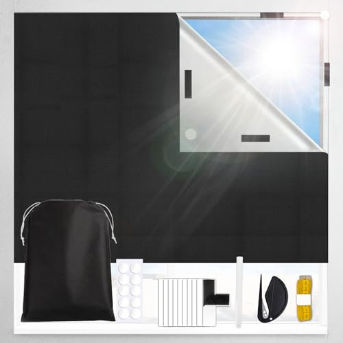 Blackout Blinds Stick On 300x145cm, 420D Oxford Fabric 100% Blackout Blind Curtain for Window, Portable Blackout Shades for Bedroom, Cut to Any Size, No Drill Black Out Blinds for Travel Temporary