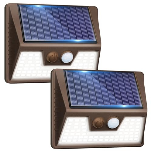 2 Pack Solar Lights Outdoor Motion Sensor- Led Security Light IP65 Waterproof, 3 Lighting Modes, Super Bright Pir Flood Lights for Wall Garden Fence Yard Driveway Path - Brown
