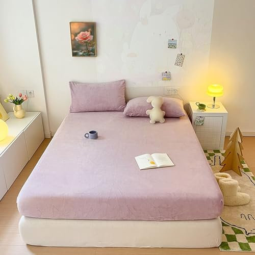 Bishilin Spannbettlaken für Boxspringbett 180x200 Lila, Spannleintuch Topper Dicker Stoff Bettwäsche Spannbettlaken Samt Matratzenschoner (1 Stück, ohne Kissenbezüge)