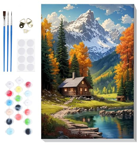 Lxmsja Paisaje Pintar por Numeros Adultos con Marco, DIY Cuadros para Pintar Montaña Colorear por Números Lienzos, Pintura Acrilica Manualidades Adulto Decoracion Hogar Pared 20x30cm