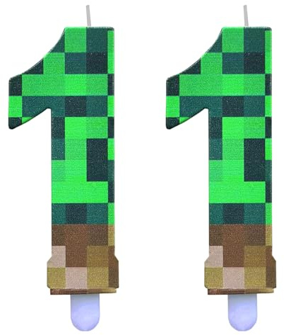 DazzJoy Velas Pixel 11 Cumpleaños Niño Dibujos Animados Juegos Temas Vela 11 Cumpleaños Niño Juego Pixel Vela Números 11 Verde