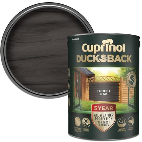 Cuprinol Ducksback Shed & Fence Paint Rich Cedar 5L – Cuprinol Fence Paint, 5-Year Weatherproof, Wax-Enriched Non-Drip Formula, Quick-Dry, Water-Repellent Exterior Wood Treatment (Forest Oak)