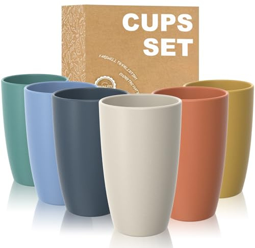 Wrova Drinking Glassware | Set of 6 Plastic Cups | 750 ML Large Capacity Plastic Tumbler Glasses, Dishwasher Safe Drinking Glasses for Kitchen, Camping and Dorm - Multi
