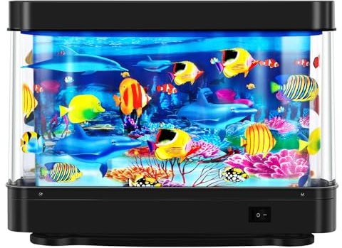 Fake Fish Tank,Virtual Ocean Moving Fish lamp,Fake Aquarium Decor,Realistic Artificial Aquarium Decorations for Bedroom & Office - Black