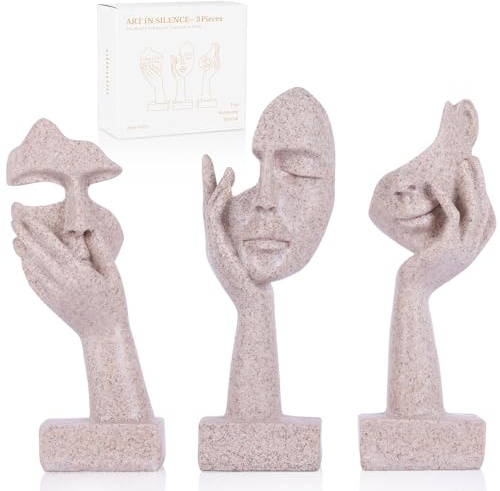 oliruim Set di 3 piccole statue pensatrici, in resina, astratte, per la casa, per arredare la casa, appartamento, libreria, mensola sospesa, tavolino da caffè, scrivania, bancone (3 pezzi, arenaria