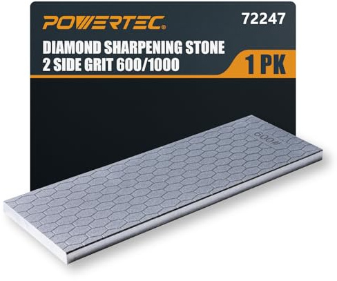 POWERTEC Diamond Sharpening Stone, 600/1000 Dual Grit Diamond Knife Sharpener, 8 inch Honing Stone with Non-Slip Base for Pocket Knife, Scissor, Chisels, Blades, Woodworking (72247)
