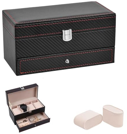 ERFGT Scatola per Orologi, Porta Orologi per Uomo Donna, Scatola Porta Orologi in Pelle PU, Scatola Porta per Orologi, Gemelli da Polso, Anell e Braccialetti (Nero)