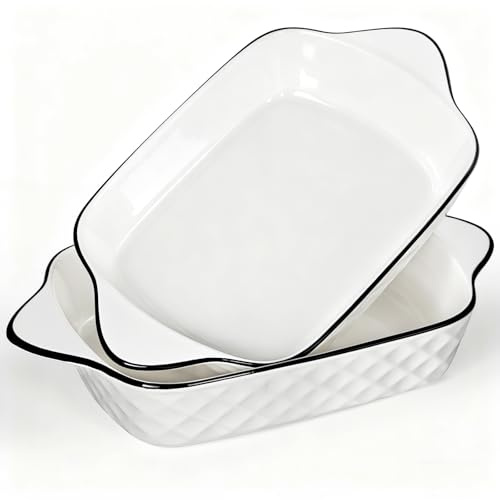 Hioph Lasagna Baking Dish, Set of 2 Ceramic Baking Dishes, Heat-Resistant Handles (Diamond)