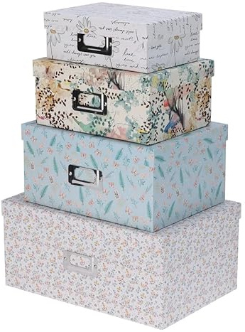 URBNLIVING Set of 4 Floral Decorative Storage Boxes with Lids – Large Nesting Keepsake Gift Boxes for Home Organisation, Memory Storage, Craft Supplies, Photos & Bedroom Décor