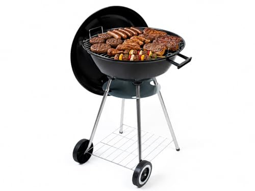 Barbecue con Coperchio a Carbone Rotondo Ø 46 cm – Griglia BBQ Kettle con Ruote, Valvola Aerazione e Vaschetta Cenere – Ideale per 2-6 Persone – Giardino, Terrazzo e Campeggio
