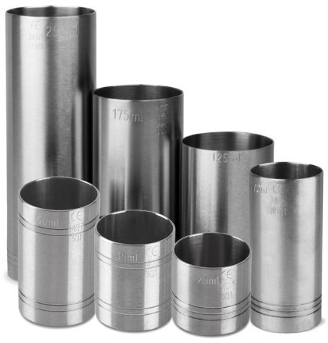 Chabrias Ltd Premium 7-Piece Stainless Steel Thimble Measure Barware Set 25, 35, 50, 70, 125, 175 & 250ml, Professional Spirit Measuring Cups, Home Bars, Cocktail Stations & Bartenders