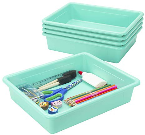 Storex(62522U05C) Letter Size Flat Storage Tray – Organizer Bin for Classroom, Office and Home, Teal, 5-Pack ,10 x 13 x 3 Inches
