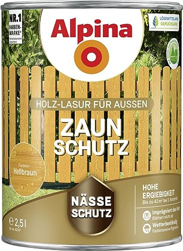 Alpina Zaun-Schutz Hellbraun 2,5 Liter Holz-Lasur für Außen