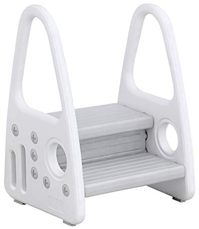 Toddler Step Stool for Bathroom Sink, Kids Two Step Stool for Toilet Potty Training and Kitchen Counter, Children Step Up Learning Helper Tower with Safety Handles and Non-Slip Pads,Gray