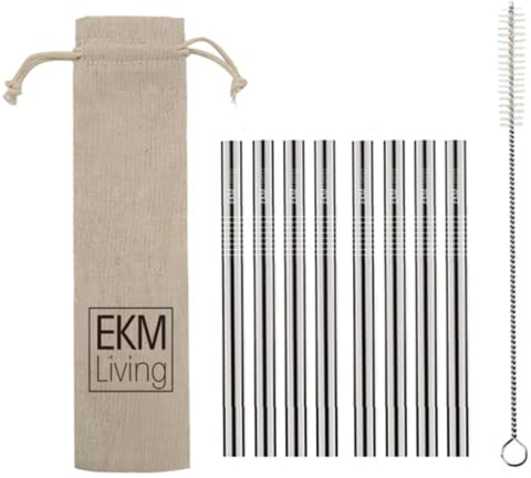 EKM Living Edelstahl Strohhalme Set, Trinkhalme, bruchfest, wiederverwendbar, spülmaschinengeeignet, plastikfrei, GmbH (Silber Kurz)