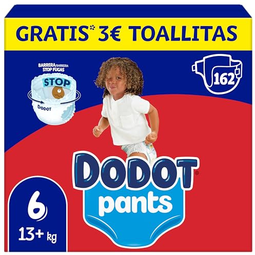 Dodot Bebé Pants Pañales, Talla 6, 14-19 kg, 162 Pañales, Pañal-Braguita con Ajuste 360°, Anti-Fugas, Pack Mensual