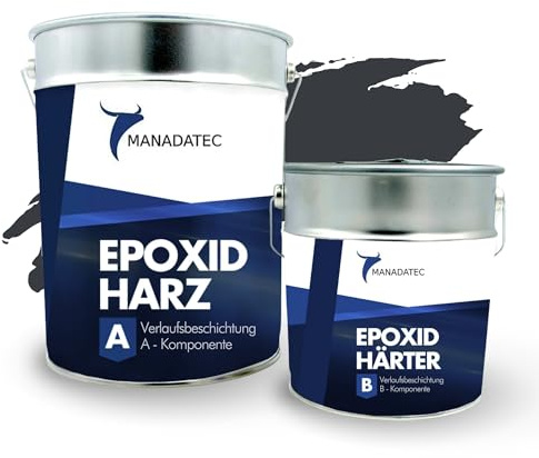 MANADATEC 2k Epoxidharz Verlaufsbeschichtung 12kg I RAL 7016 Anthrazitgrau I Lösemittelfrei, Umweltfreundlich & Geruchsneutral I Für ebene Garagen-, Keller- & Werkstattböden I Hohe Belastbarkeit