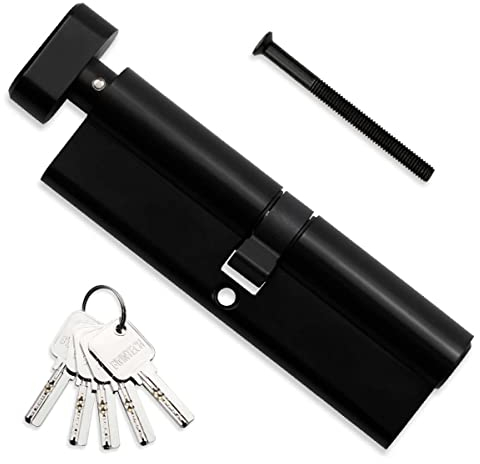 Bwintech 100mm(50T/50) Black Euro Cylinder Door Barrel Lock,Thumbturn knob with 5 Horizontal dimple Keys,Anti-Pick,Bump,Drill