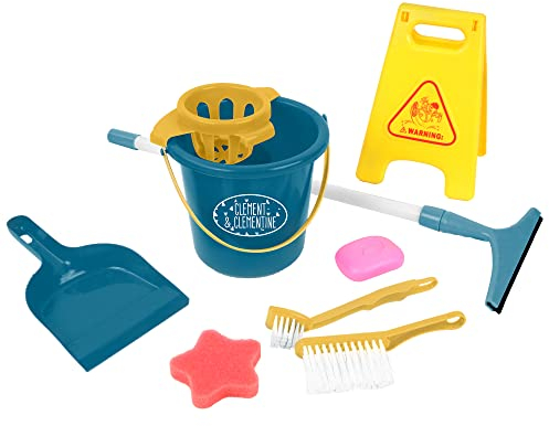 CLEMENT CLEMENTINE - Haushaltsset - Rollenspiel - 109221 - Blau - Kunststoff - Haushalt - Besen - Kinderspielzeug - Reinigung - 24 cm x 17,5 cm - Ab 3 Jahren