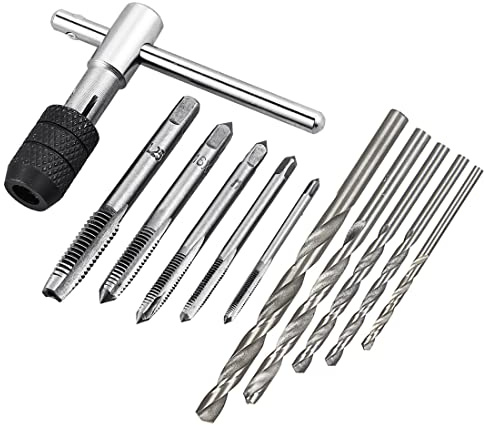 Saipe Adjustable T-Handle Tap Wrenches Set Ratchet Tap Holder Wrench with 5pcs M3-M8 Metric Screw Thread Tap Set and Twist Drill Bits Set