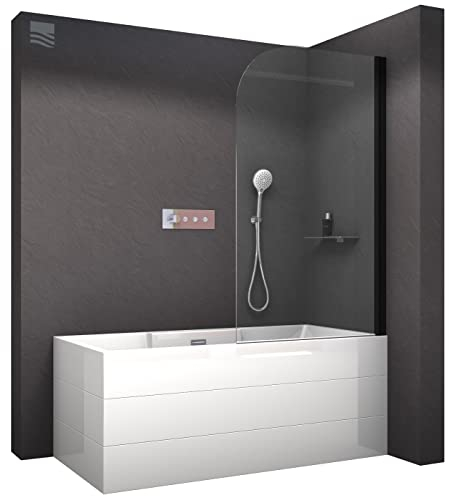 BERNSTEIN - Pare-baignoire 80x140cm Panneau Vitre de Bain 1 Volets Pivotant 180° Verre Anti-Calcaire ESG 6mm Fixation murale réversible, Profilé Noir mat - NT201