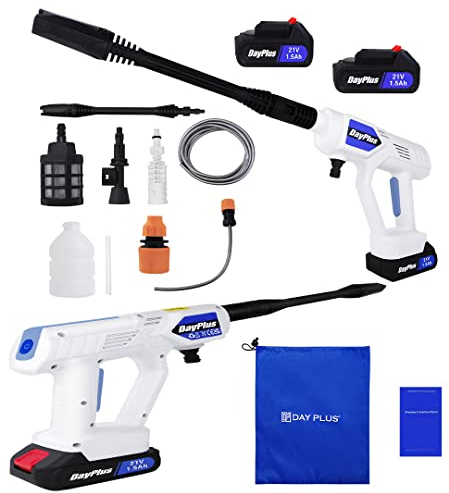 Portable Cordless Pressure Washer Cordless Pressure Cleaner with Rechargeable Battery, Lightweight Cordless Jet Wash Car Washer w/5M Hose and Accessories, for Cleaning Car (2 Batteries)