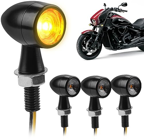 EXLECO 4 x LED Motorrad Blinker DC 12V Metall Mini Blinker IP65 Wasserdicht M8 Universal LED Blinker Motorrad Hintere Blinkerleuchte Seitenblinker Kontrollleuchte für Motocross Moped E Scooter