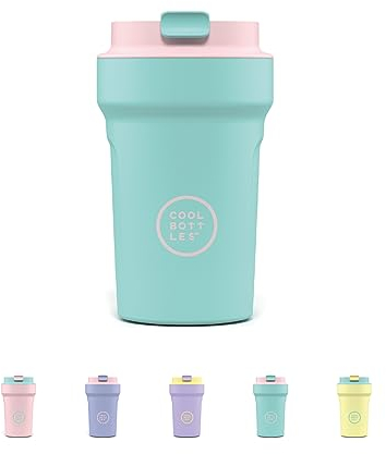 Cool Bottles - Paradise Tumbler - Vaso Térmico de Acero Inoxidable - 350 ml - Capri - Turquesa y Rosa - Tapa Hermética - Bebidas frías 10 horas y calientes 5 horas - Acabado Antimanchas
