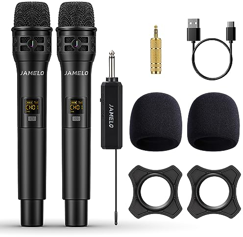 JAMELO Micro sans Fil, Microphone Professionnel, Karaoke Micro sans Fil pour Chant, Microphone Portable À Main avec Récepteur Rechargeable, pour Église Discours Mariage DJ Spectacles