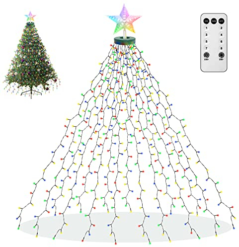 Luci per Albero di Natale con Stelle Multicolore, 2M*16 Catene Luminose dell' Albero Natale 410LED Anelli Ghirlanda Luminose Impermeabile per Esterno Interno