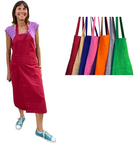 Potters Warehouse Pottery Apron Split Leg with an Adjustable neck strap and 2 pockets 8 Cotton Colours (Red)