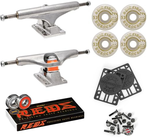 Independent Skateboard Trucks 139 Mid + 53mm Spitfire Burners Wheels, Bones Bearings