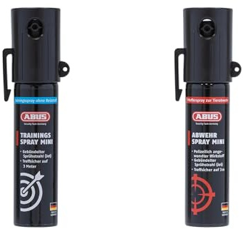 ABUS Abwehrspray Mini Set zur Tierabwehr – hochwirksames Pfefferspray zur Selbstverteidigung bei Tierangriffen – mit Jet-Sprühstrahl für bis zu 4 Meter Reichweite - je 20 ml