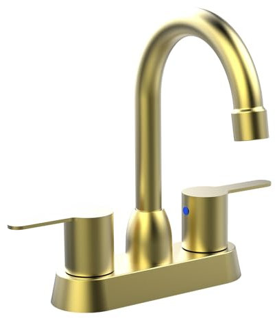 Robinet de salle de bain doré brossé – 2 poignées, bec pivotant à 360 degrés, centre de table, lavabo de 10,2 cm, utilisation en camping-car et toilettes