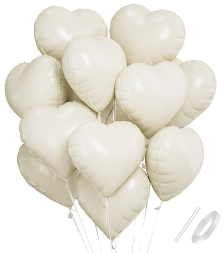 Herzluftballons Cremeweiß, 18 Zoll Beige Herz Folienballon, Creme Herzluftballons Hochzeit Helium Set, Herzballons Helium Herz Luftballon für Geburtstag Hochzeit Verlobung Anniversary Valentinstag