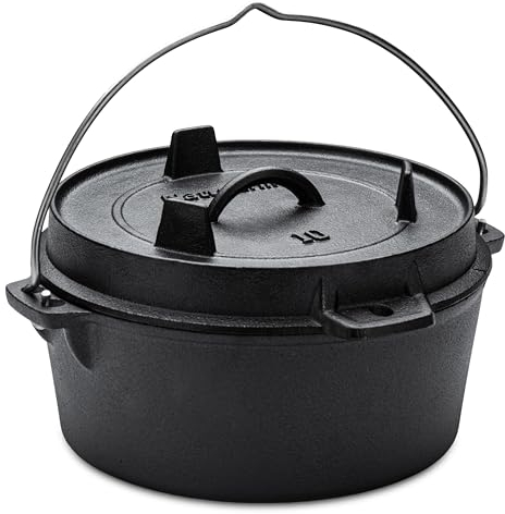 Naturehike Dutch Oven mit Deckel, 4.5 Qt, vorgebrannter Dutch Oven aus Gusseisen mit Aufbewahrungstasche, Doppelgriffe, Deckel dient auch als Grillpfanne aus Gusseisen, Schwarz