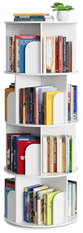SpaceAid Estantería giratoria de 4 niveles estilo cruzado, estantería giratoria de 360 grados, torre Lazy Susan, estante giratorio vertical para libros, organizador de ahorro de espacio, color blanco