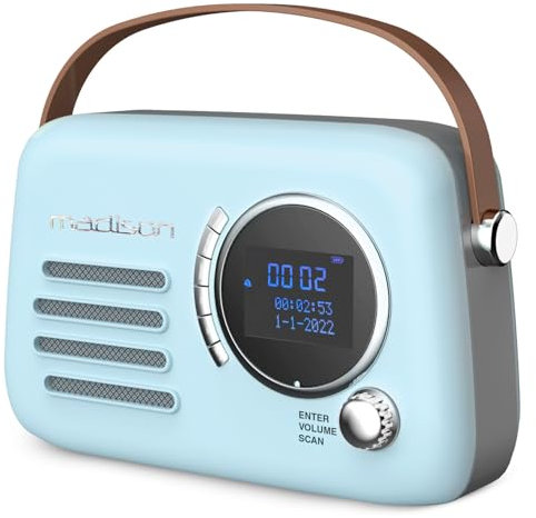Madison - FREESOUND-VR30BL-DAB - Radio Dab+ Vintage sur Batterie Longue autonomie - Dab+, FM, Bluetooth & USB - Subwoofer à l'arrière - Bleu Mat - Vintage, Nostalgie, Retro