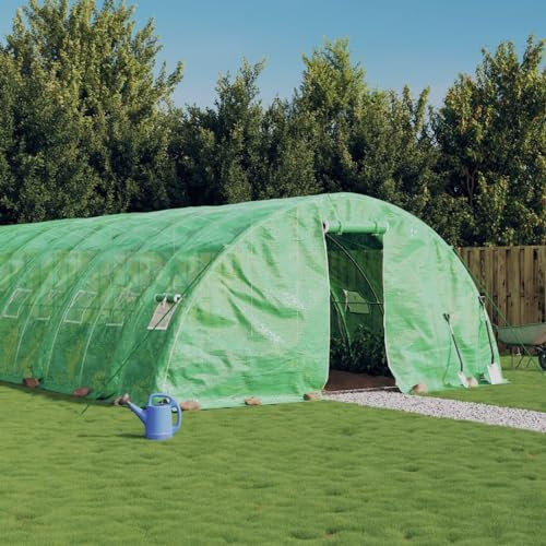 Juroupi Serre avec Cadre en Acier Vert 100 m² 20x5x2,3 m Carport Abri Voiture,Serre Tunnel